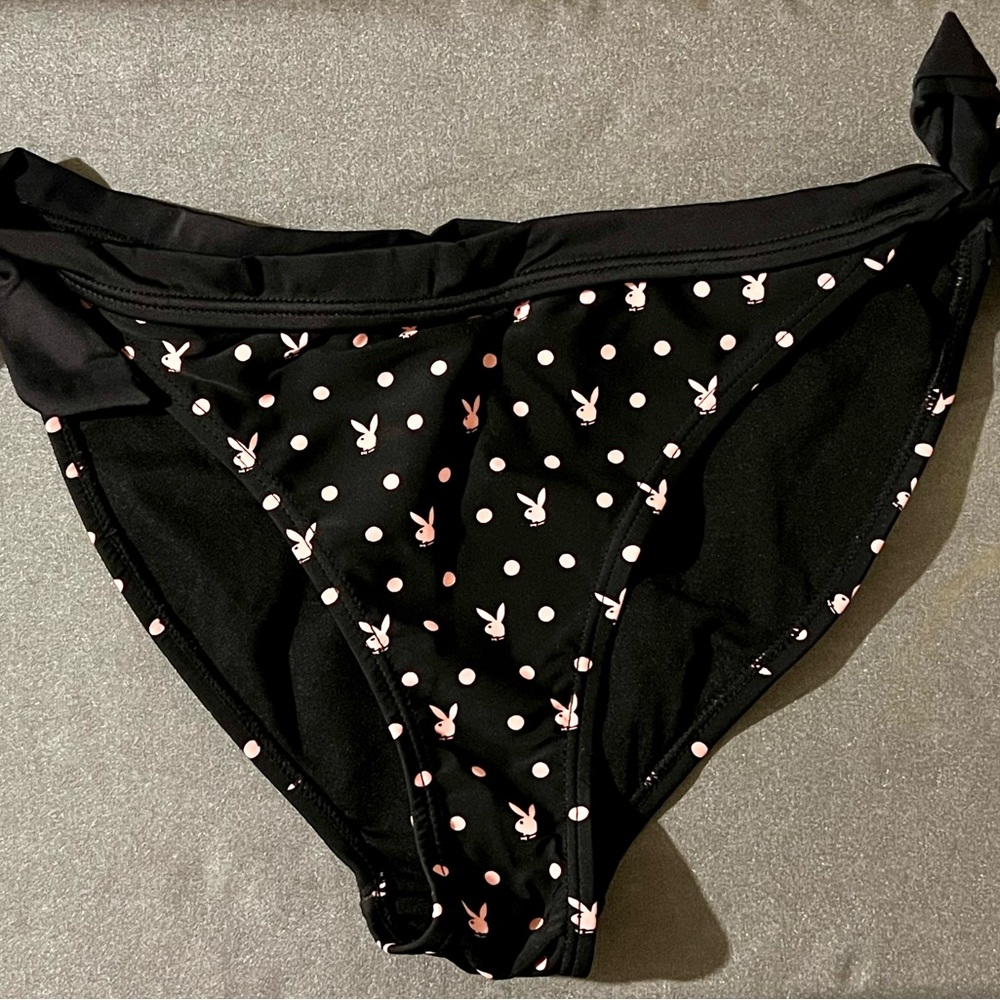 Playboy Black Polka Dot Bikini Set Size XL – Tie Sides & Bow Detail - Picture 6 of 12